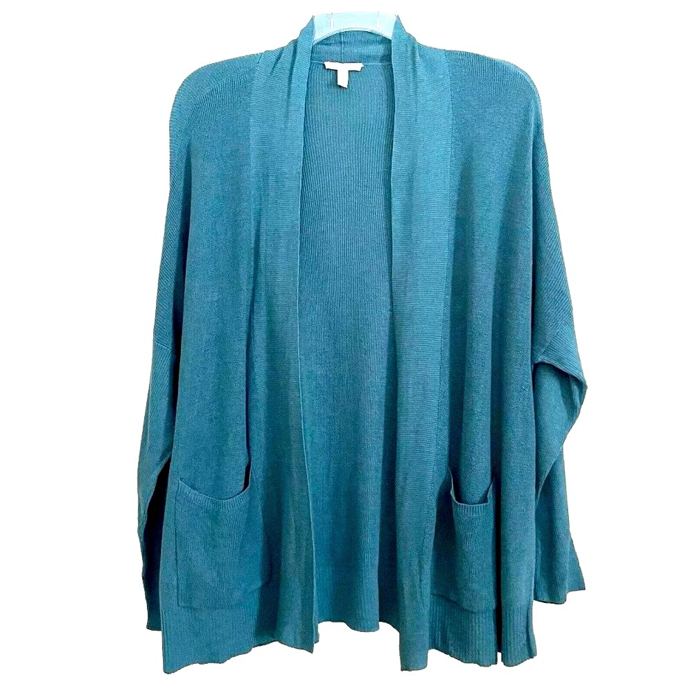 Eileen Fisher Open Cardigan Sweater Large Oversized Lagenlook Quiet Luxury Silk